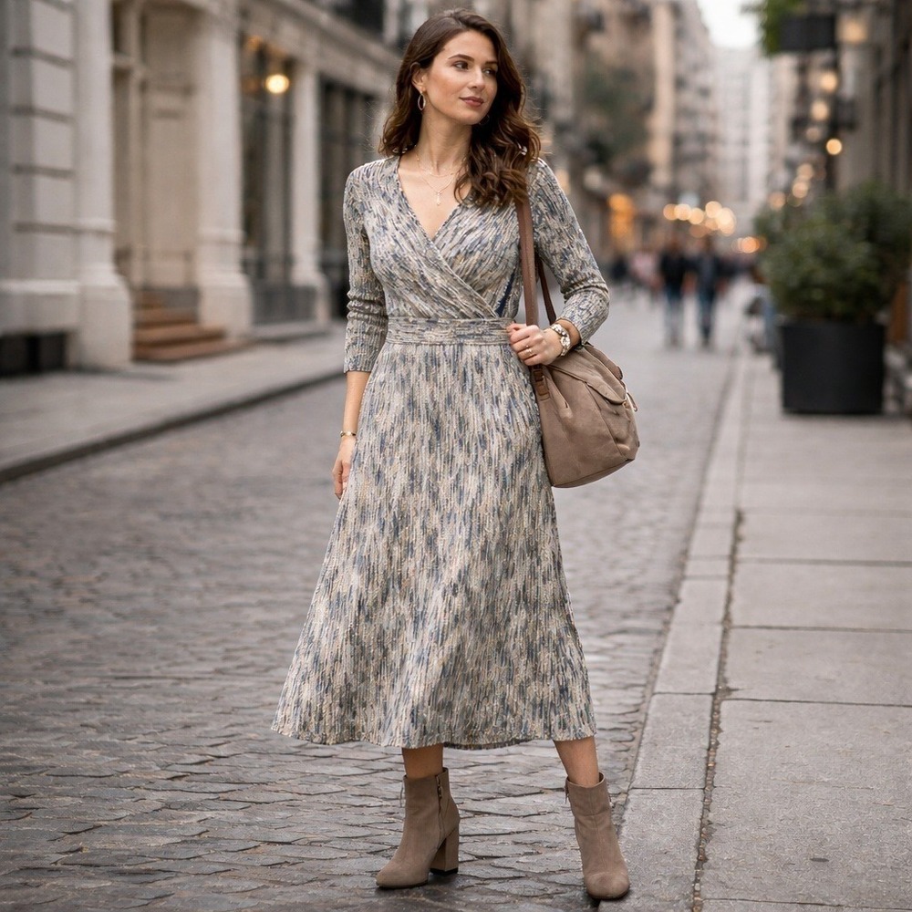 Robbie Bee Curve‎ Flattering Knit Wrap Midi | Modest Chic Sz M NWT